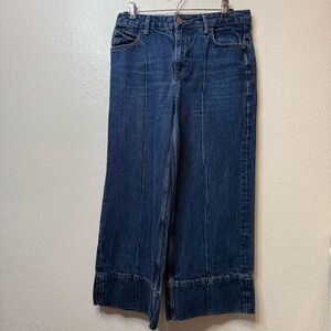 Zara Pintuck Wide Leg Cropped Blue Jeans Size 6